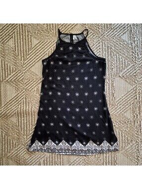 Boho Mudd Geometric Medallion High Neck Halter Mini Dress Black White M
